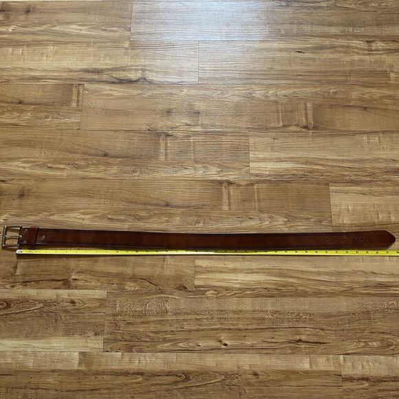 VTG Mens 34 Brown Tooled Leather Western Cowboy Belt Adjustable Gold Buckle Work - Picture 8 of 15